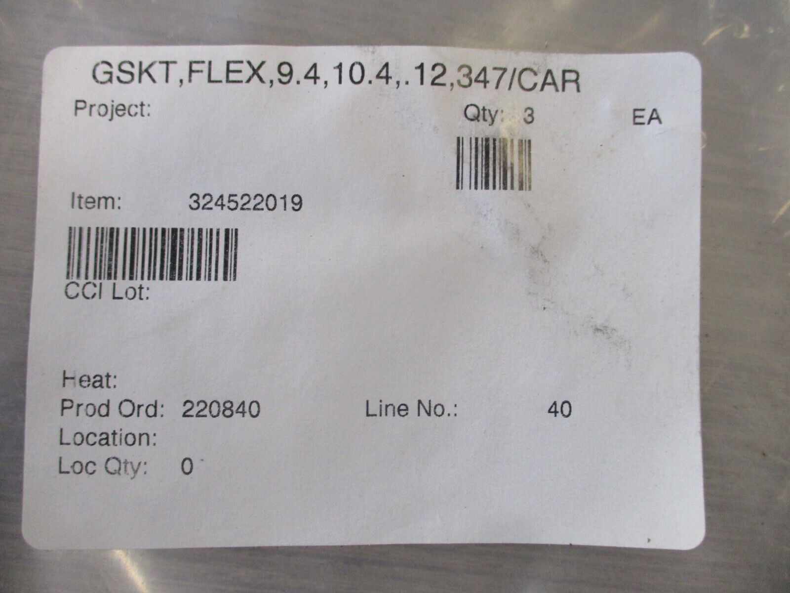 Mis. Brand Flex. Gasket 324522019 9.4, 10.4, 0.12 347/CAR Lot Of 3 New Surplus