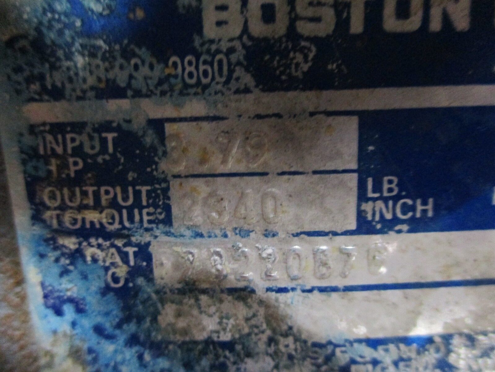 Boston Gear Reducer 73220B7G Ratio 20:1, 3.79 HP In 2340 In/lb Torque Out Used
