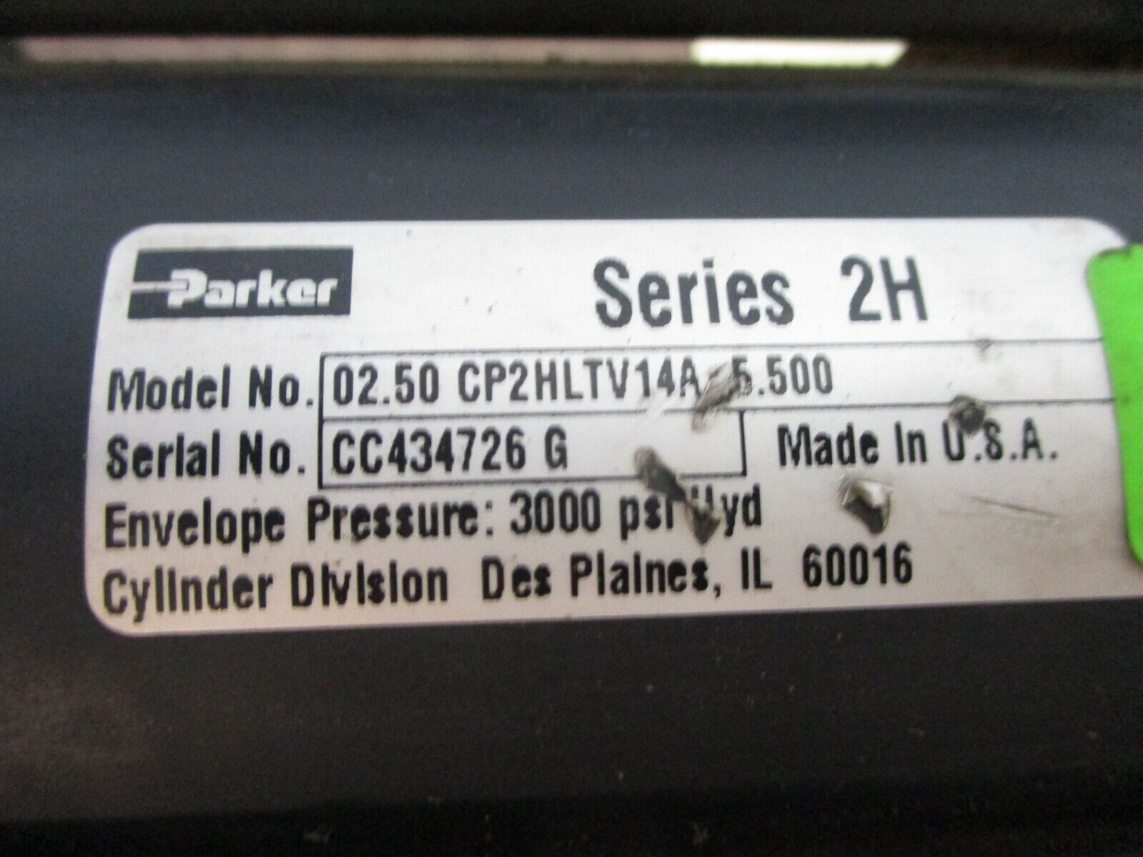 Parker Series 2H Hydraulic Cylinder 02.50 CP2HLTV14A5.500 3000PSI Used