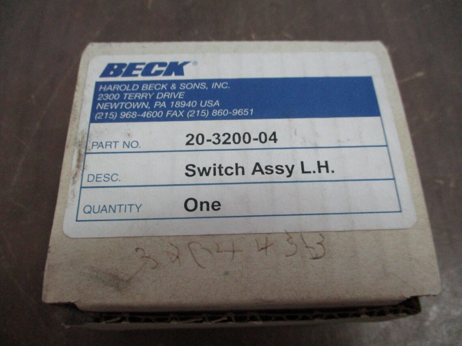 Beck Switch Assembly L.H. 20-3200-04 New Surplus