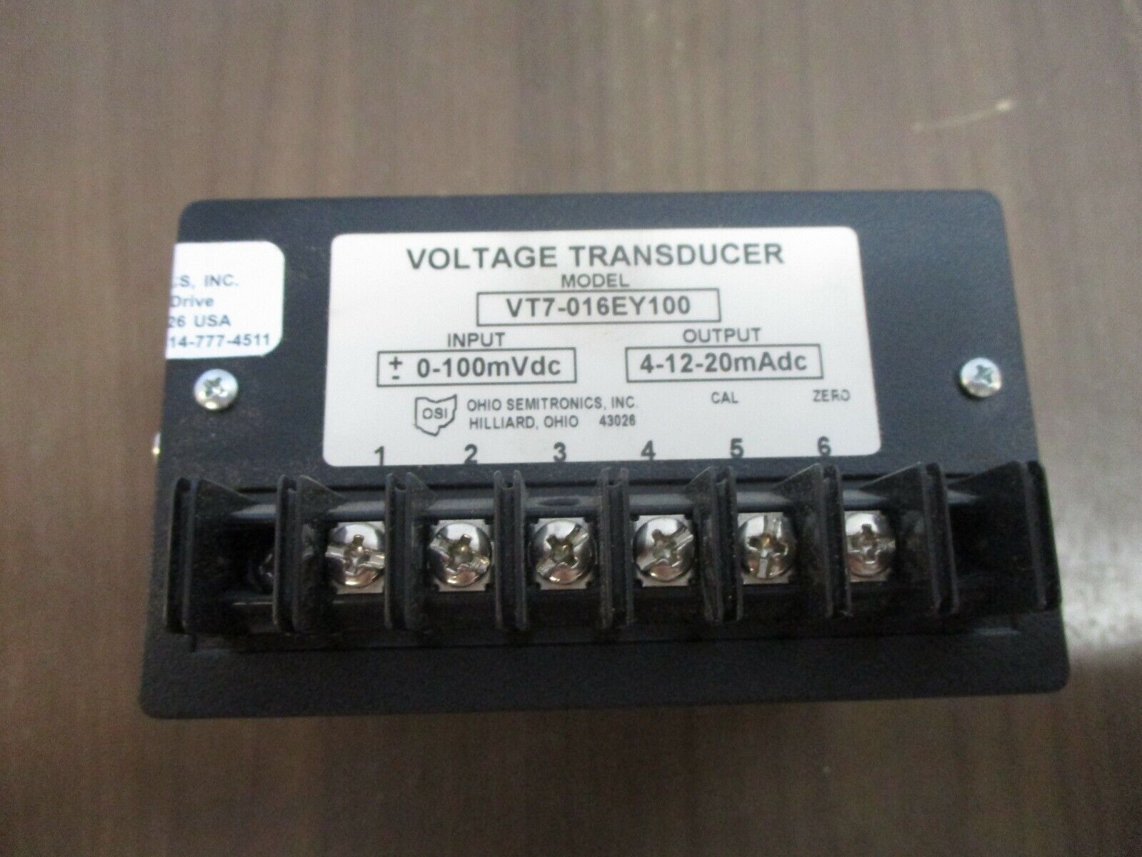 Ohio Semtronics Voltage Transducer VT7-016EY100 Input: 0-100mVDC Used