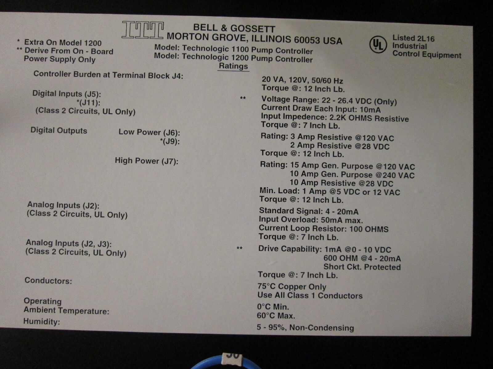 Bell & Gossett Pump Controller 1100 2H015 DPX 460V 1Ph 1100 Series Used