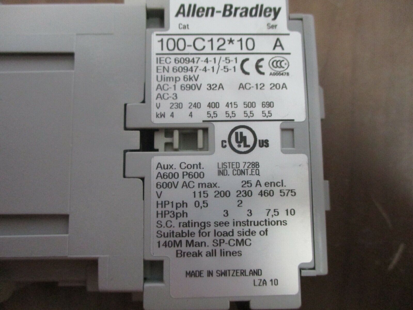 Allen-Bradley Contactor 100-C12*10 24V Coil 25A 600V Used