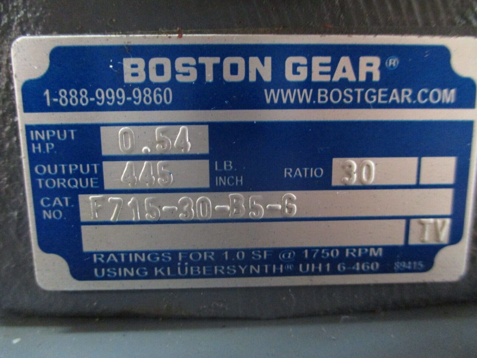 Boston Gear Reducer F715-30-B5-G Ratio 30:1 0.54HP 445 LB-In Torque Out Used
