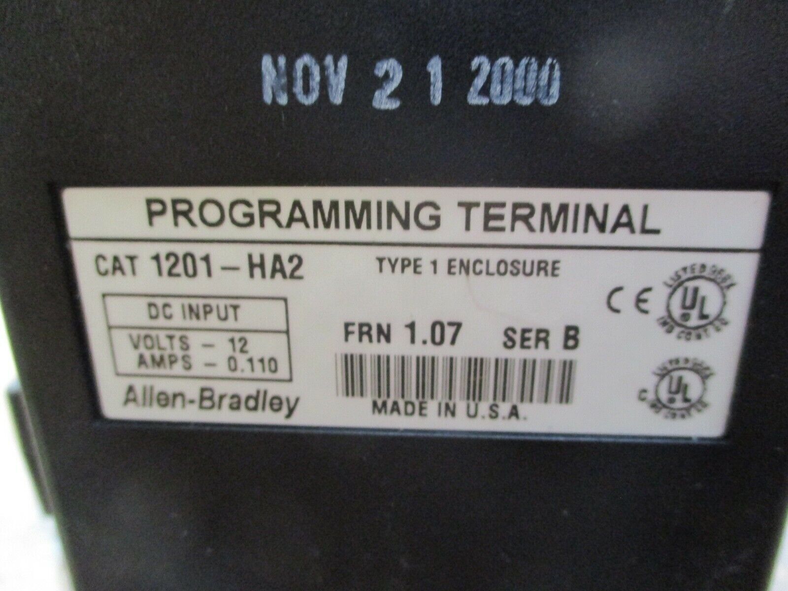 Allen-Bradley Programming Terminal Keypad 1201-HA2 Ser. B FRN: 1.07 12V Used