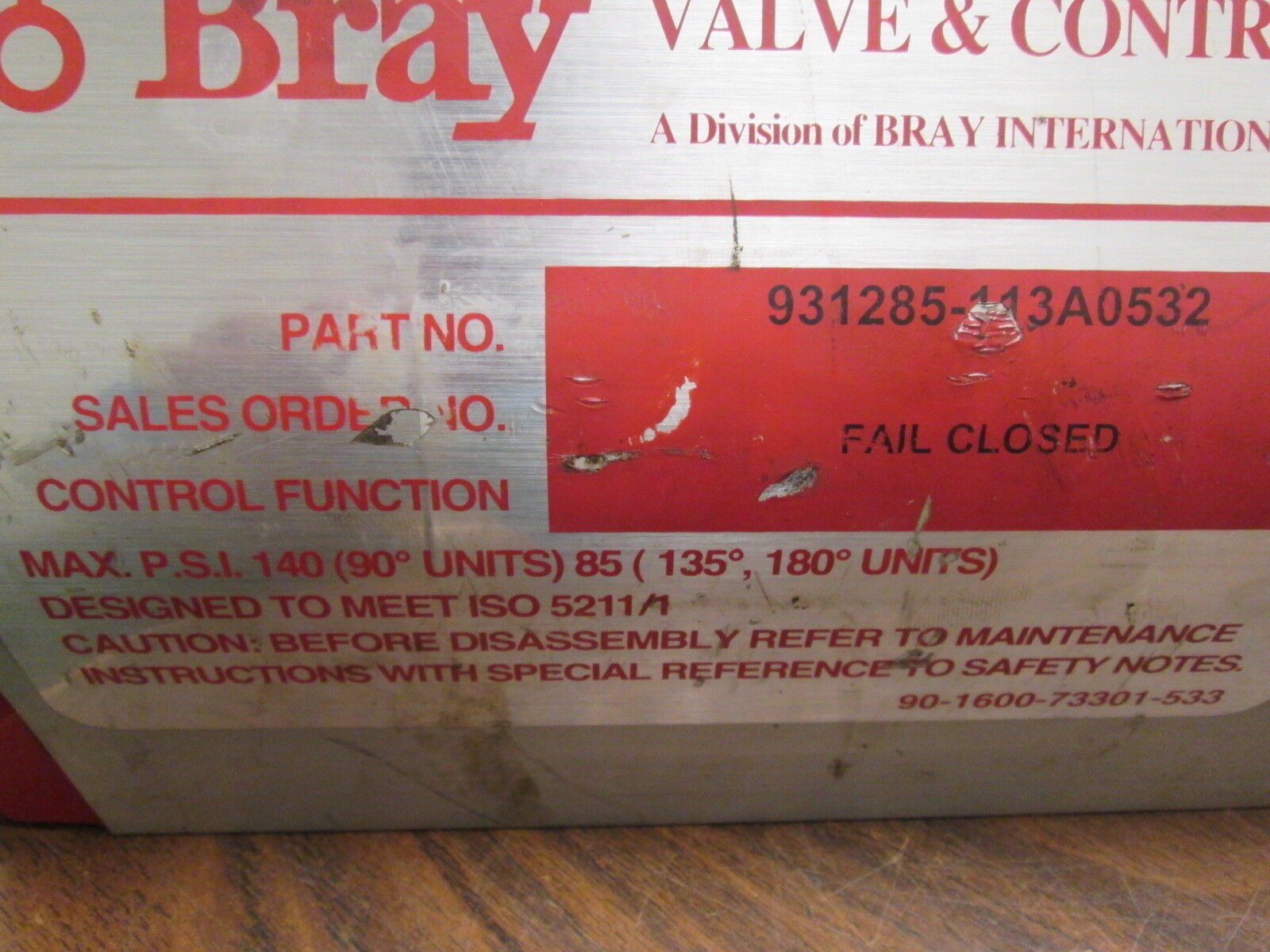 Bray Actuator 931285-113A0532 Fail Closed Used
