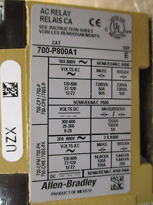 Allen-Bradley AC Relay 700-P800A1 120V Coil Used