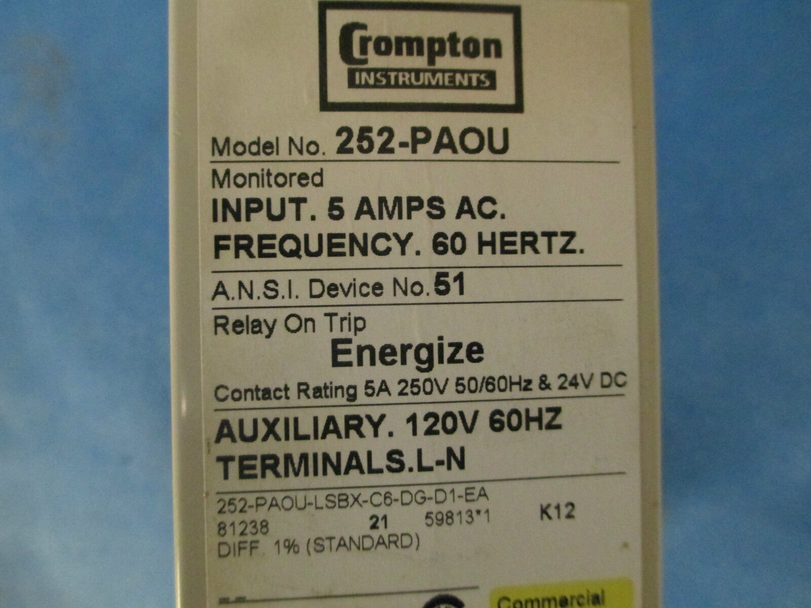 Crompton Protector 252-PAOU, 5A 250VAC/12VDC 60Hz Used