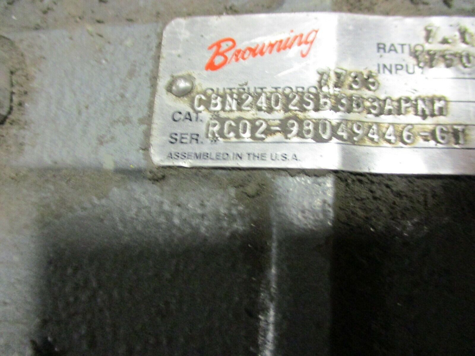 Browning Reducer CBN2402SB3B3APNM Ratio 7.1:1 1750 RPM Input Used