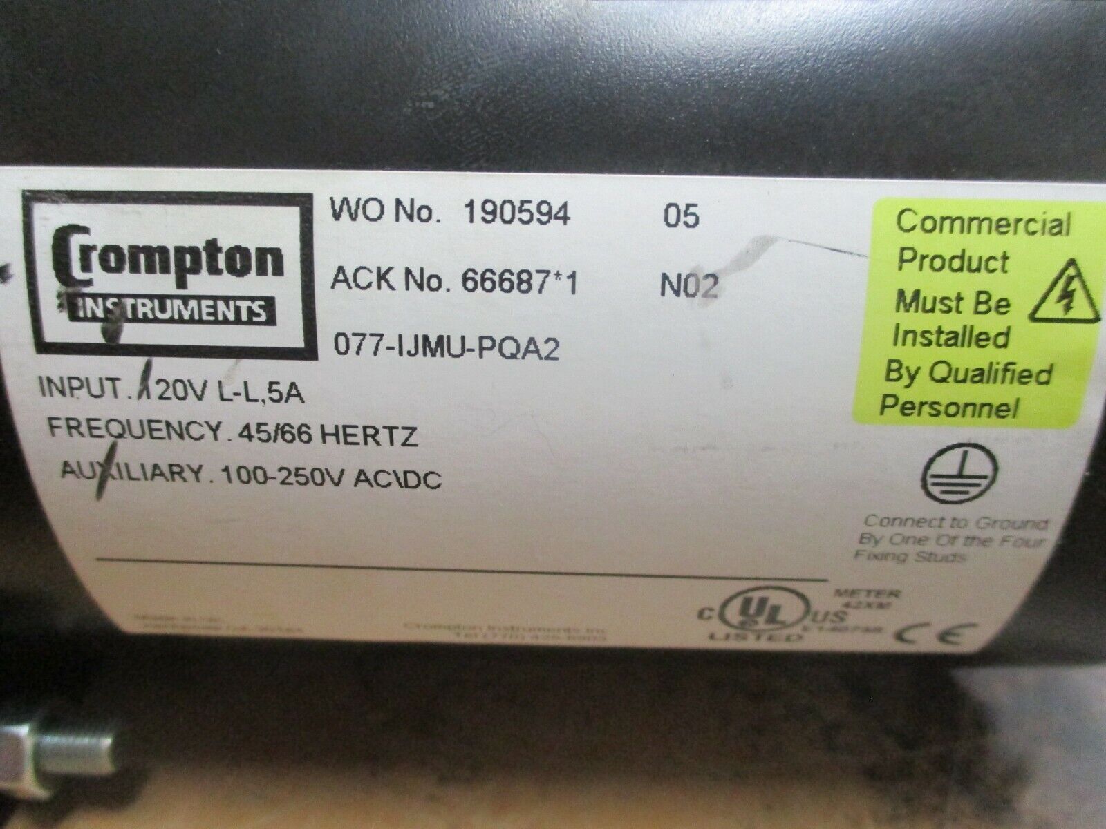 Crompton Integra 1000 Digital Meter 077-IJMU-PQA2 120V 5A 45/66Hz Used