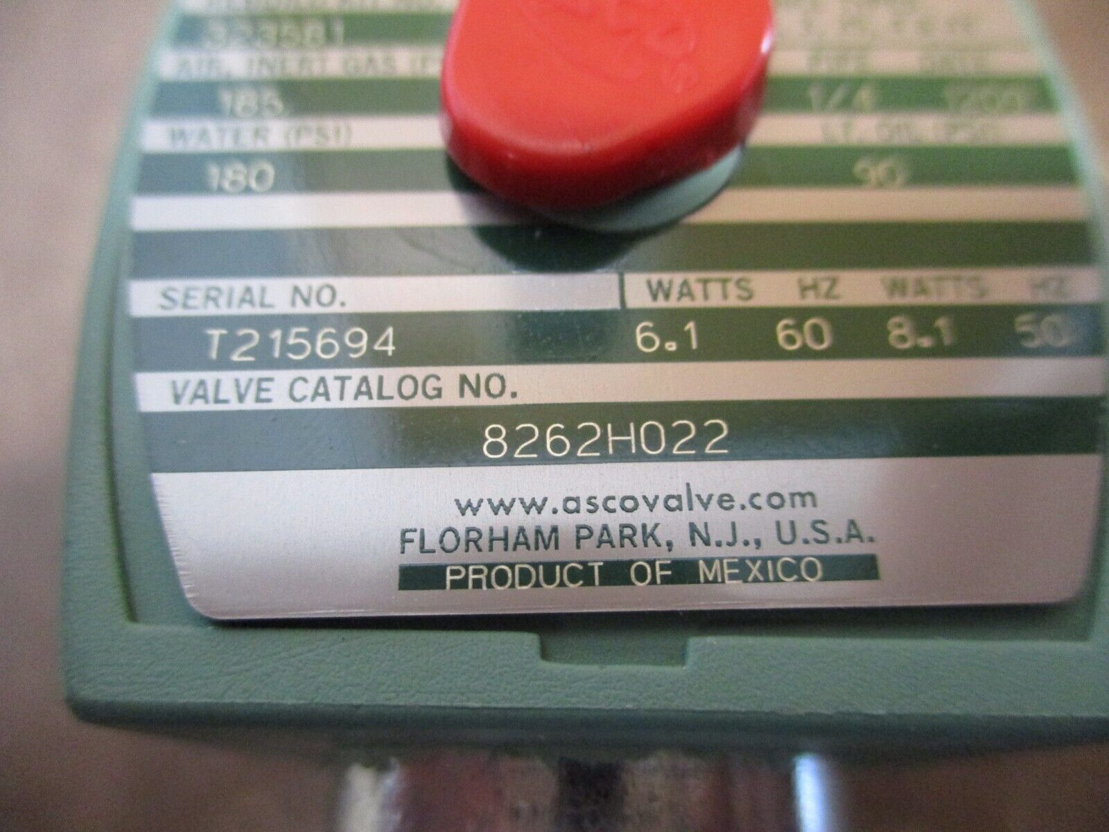 Asco RedHat Solenoid Valve 8262H022 120V Coil New Surplus