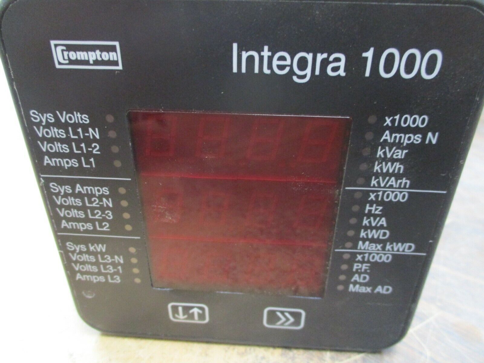 Crompton Integra 1000 Digital Meter 077-IJWU-QQA2-RS 120V 5A Aux: 100-250V AC/DC