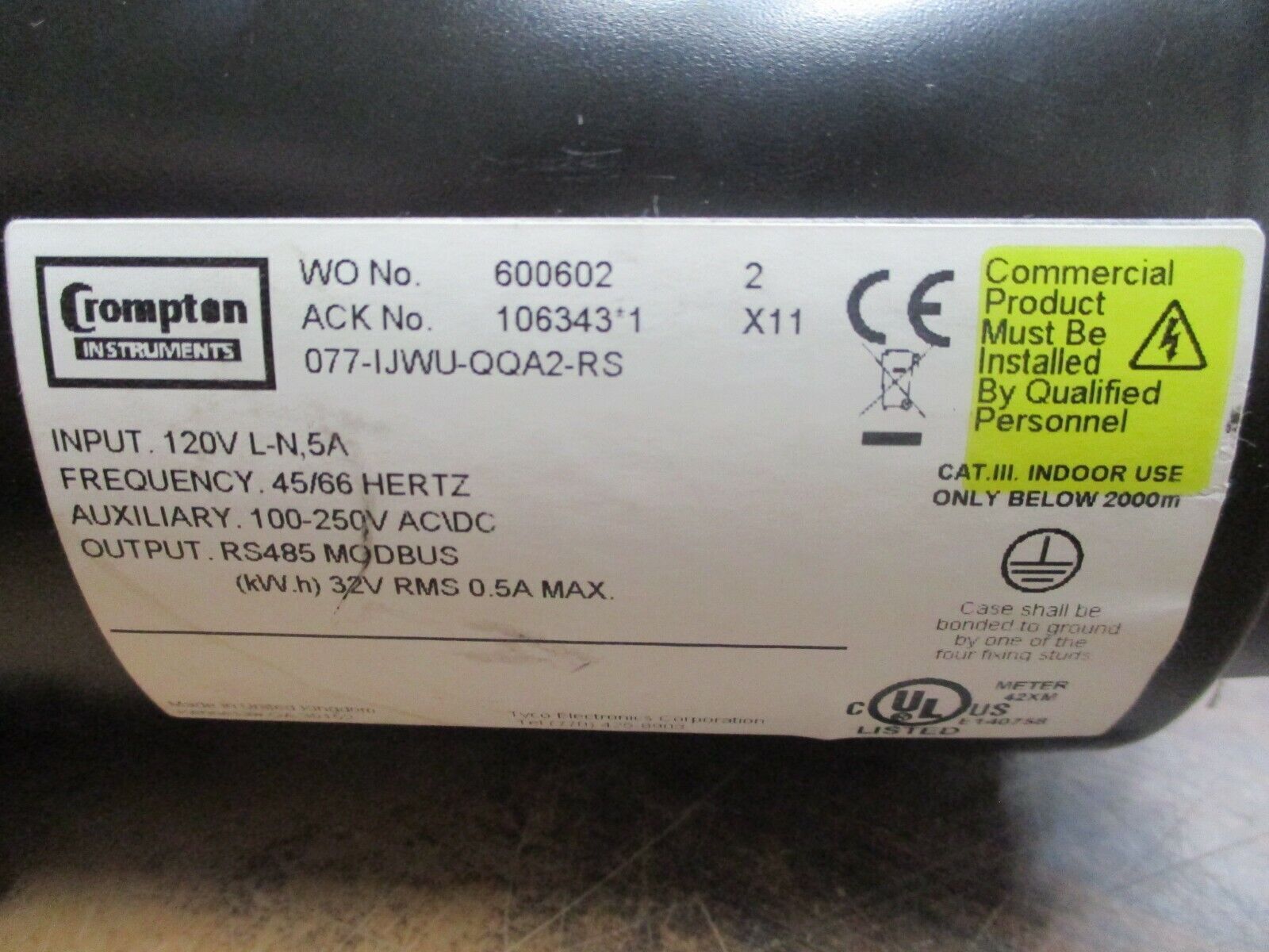 Crompton Integra 1000 Digital Meter 077-IJWU-QQA2-RS 120V 5A Aux: 100-250V AC/DC