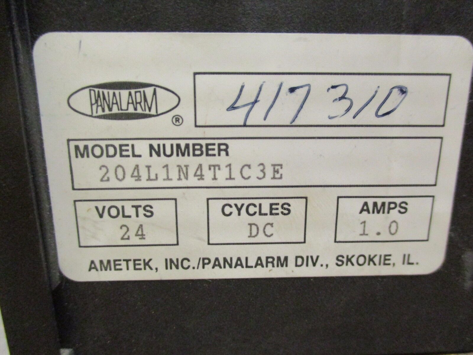 Panalarm Alert Panel 204L1N4T1C3E 24VDC 1A Used