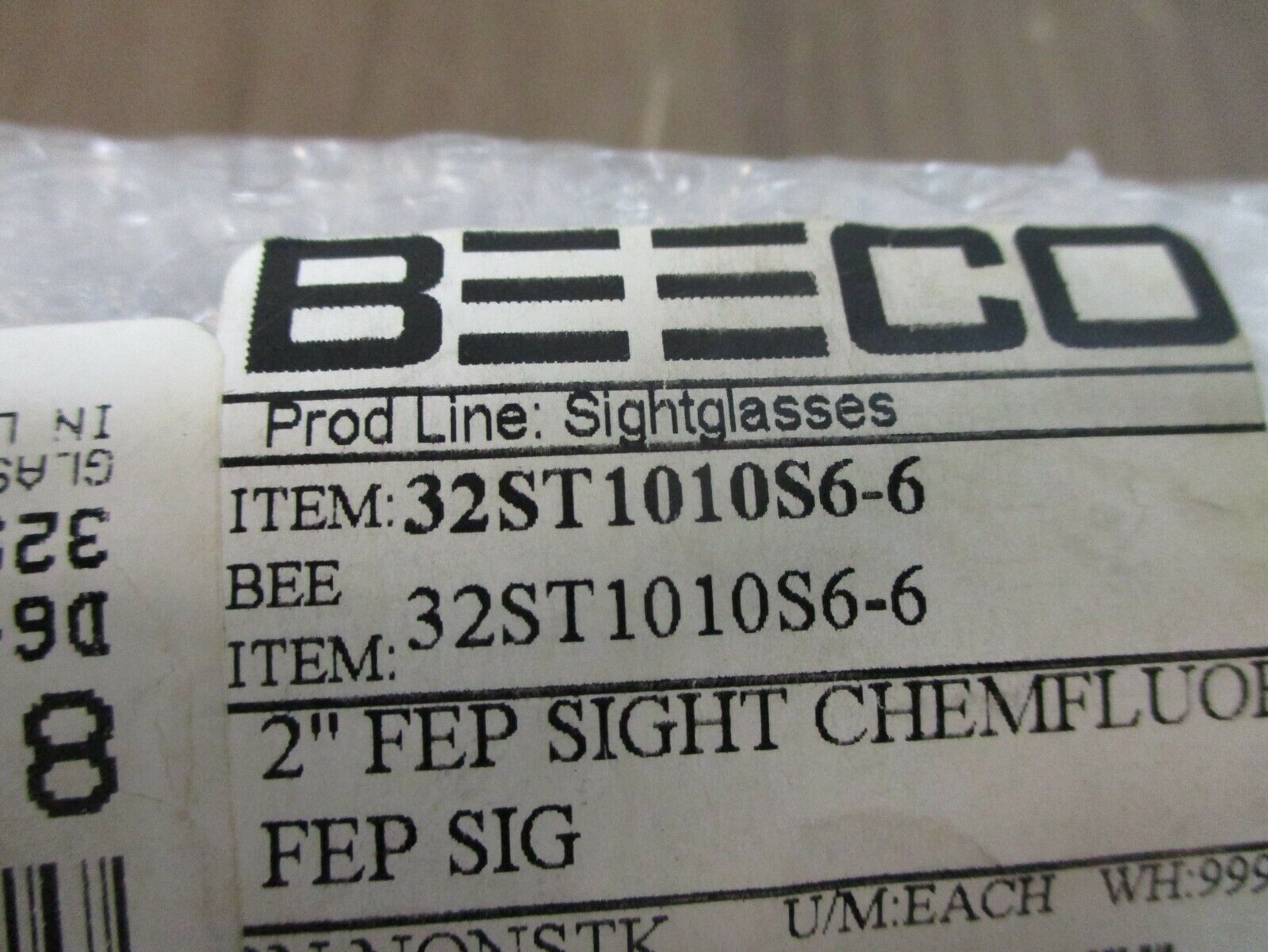 BEECO ChemFluor FEP Sight 32ST1010S6-6 2" New Surplus