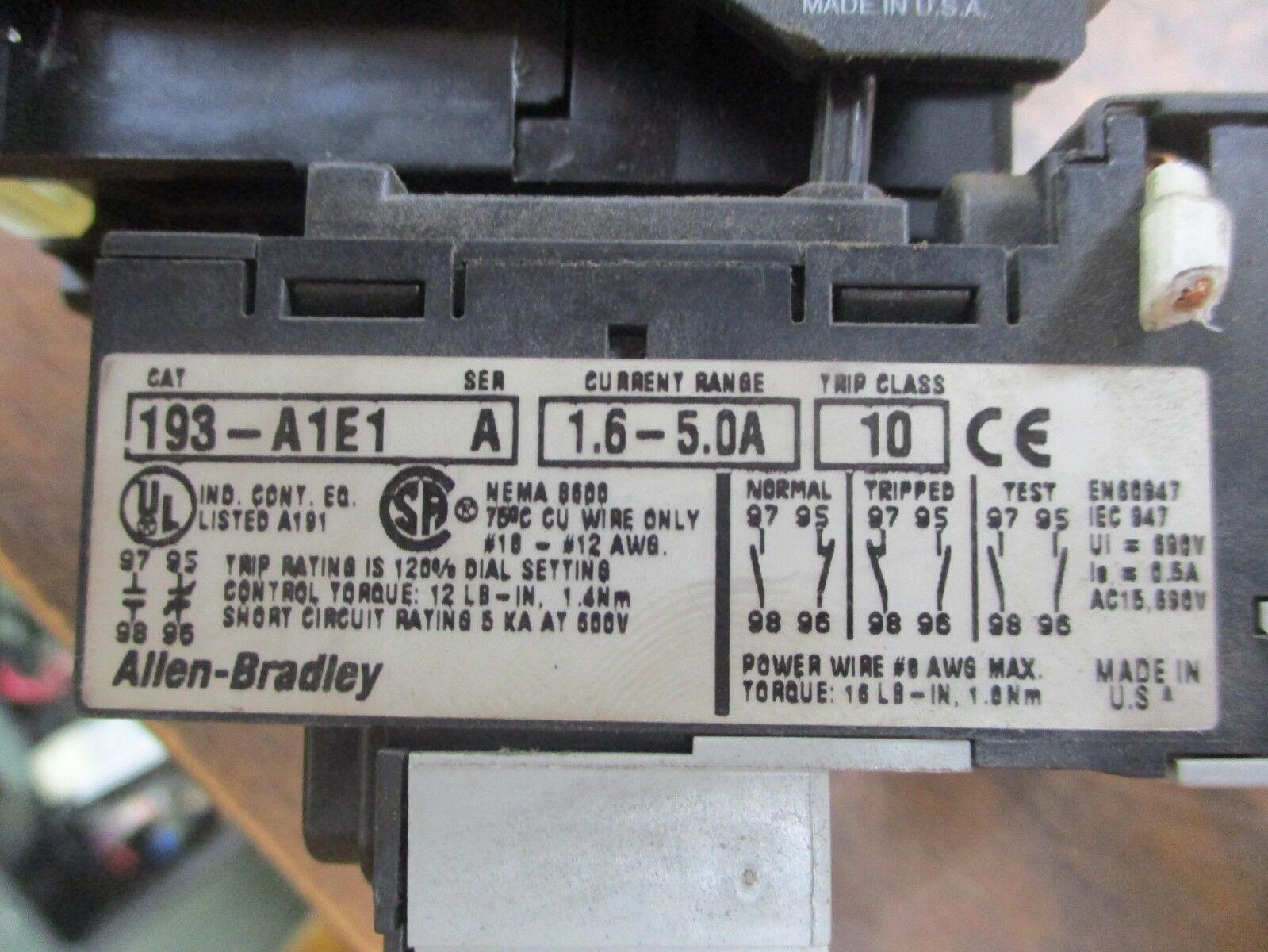 Allen-Bradley Starter 100-A09ND3/193-A1E1 120V Coil 9A 600V Trip: 1.6-5.0A Used