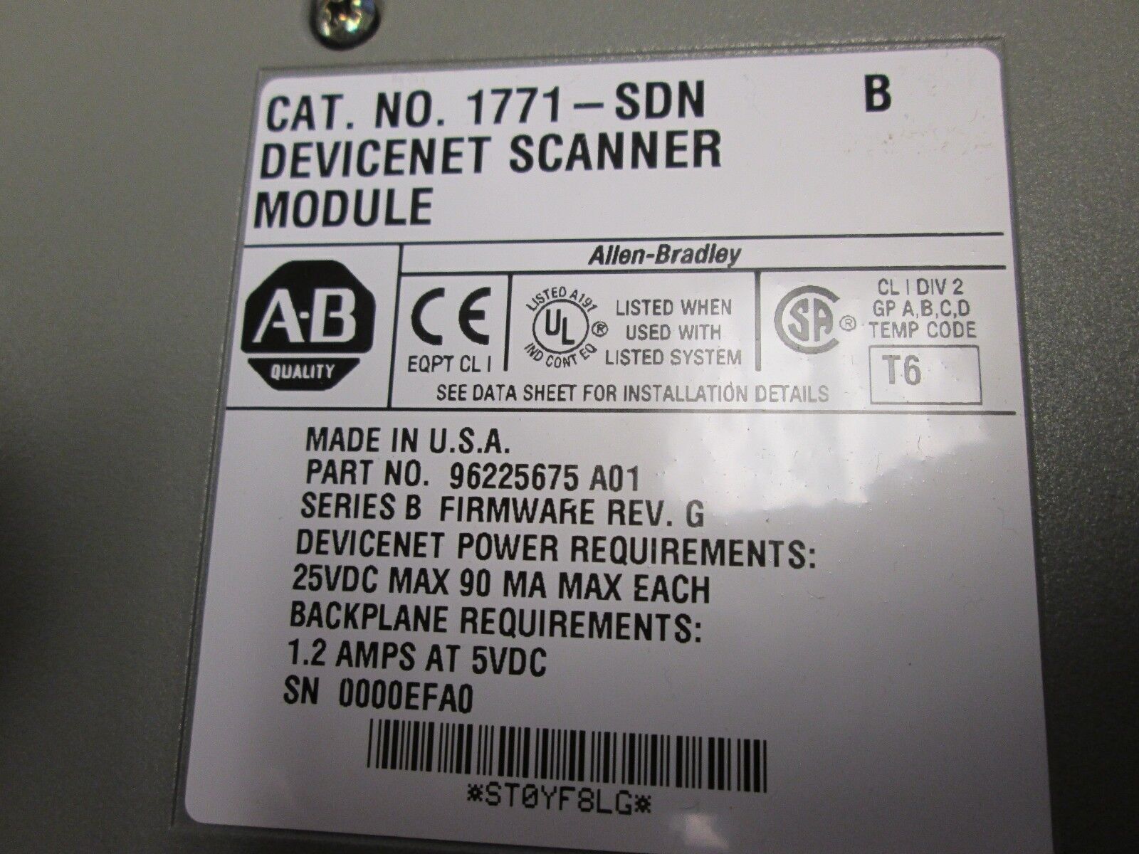Allen-Bradley Devicenet Scanner Module 1771-SDN Series B Used