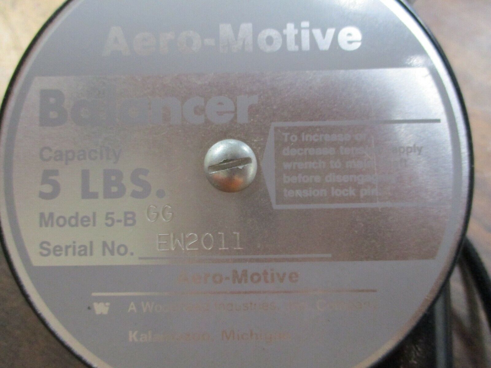 Woodhead Aero-Motive Balancer 5-BGG Capacity: 5lbs Used