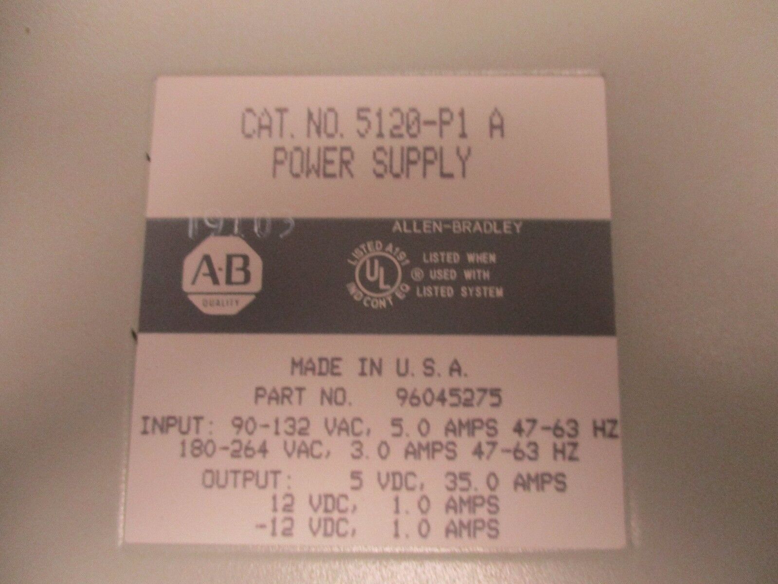 Allen-Bradley Pyramid Integrator Power Supply 5120-P1 A Used