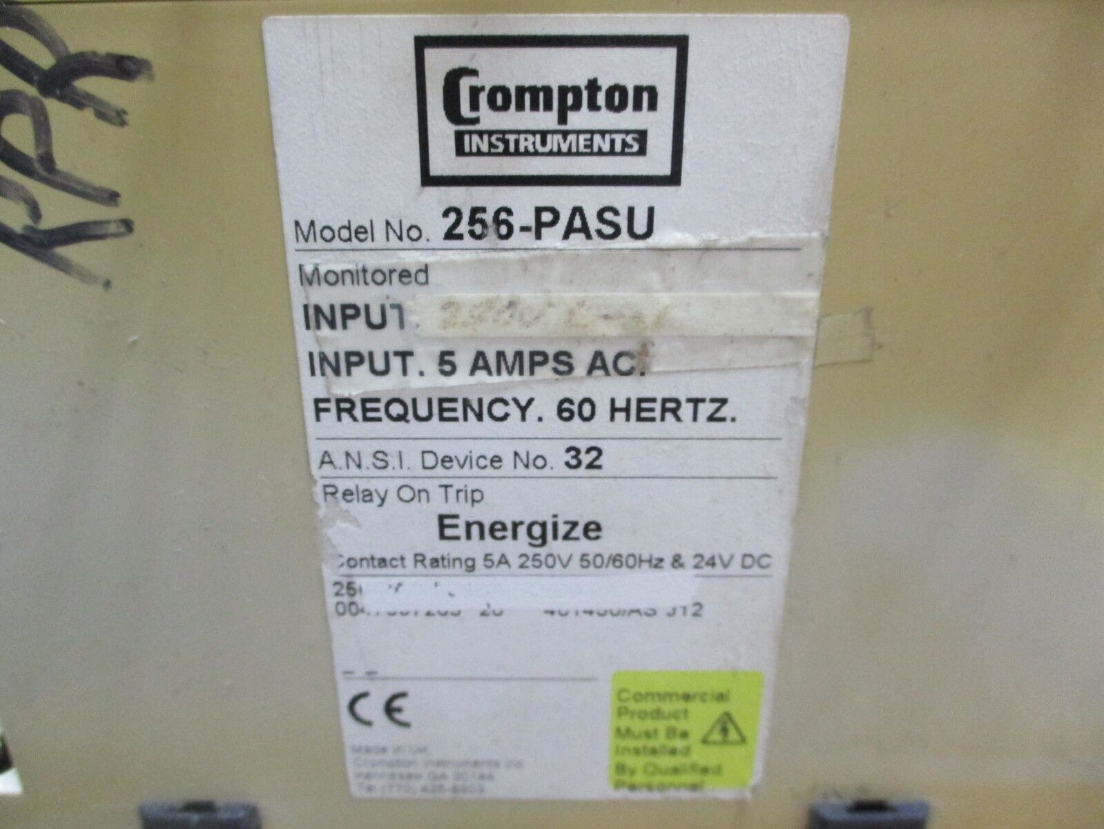 Crompton Protector Time Delay Relay 256-PASU 240V L-N 5A, 60Hz Used
