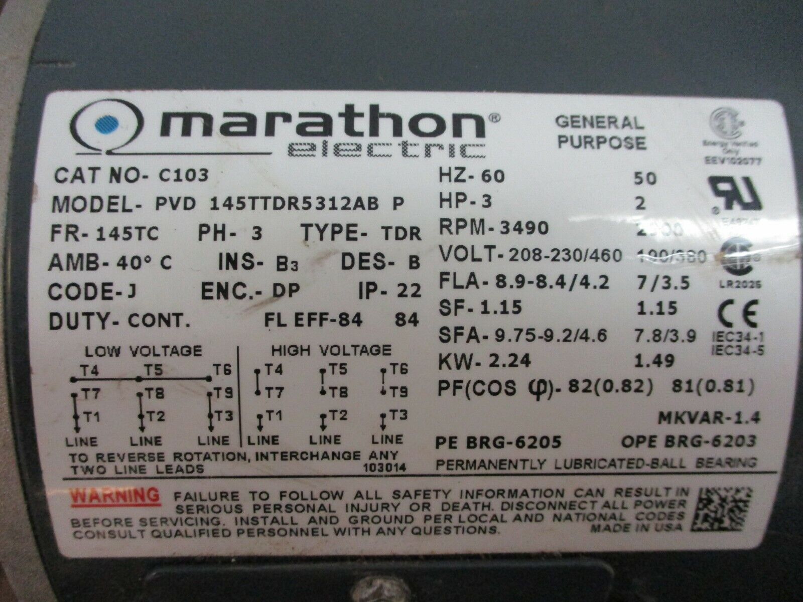 Flowserve SMP-2000 Pump P-296A Size: 1x5 3-2-B 3HP 3490 RPM 208-230/460V Used