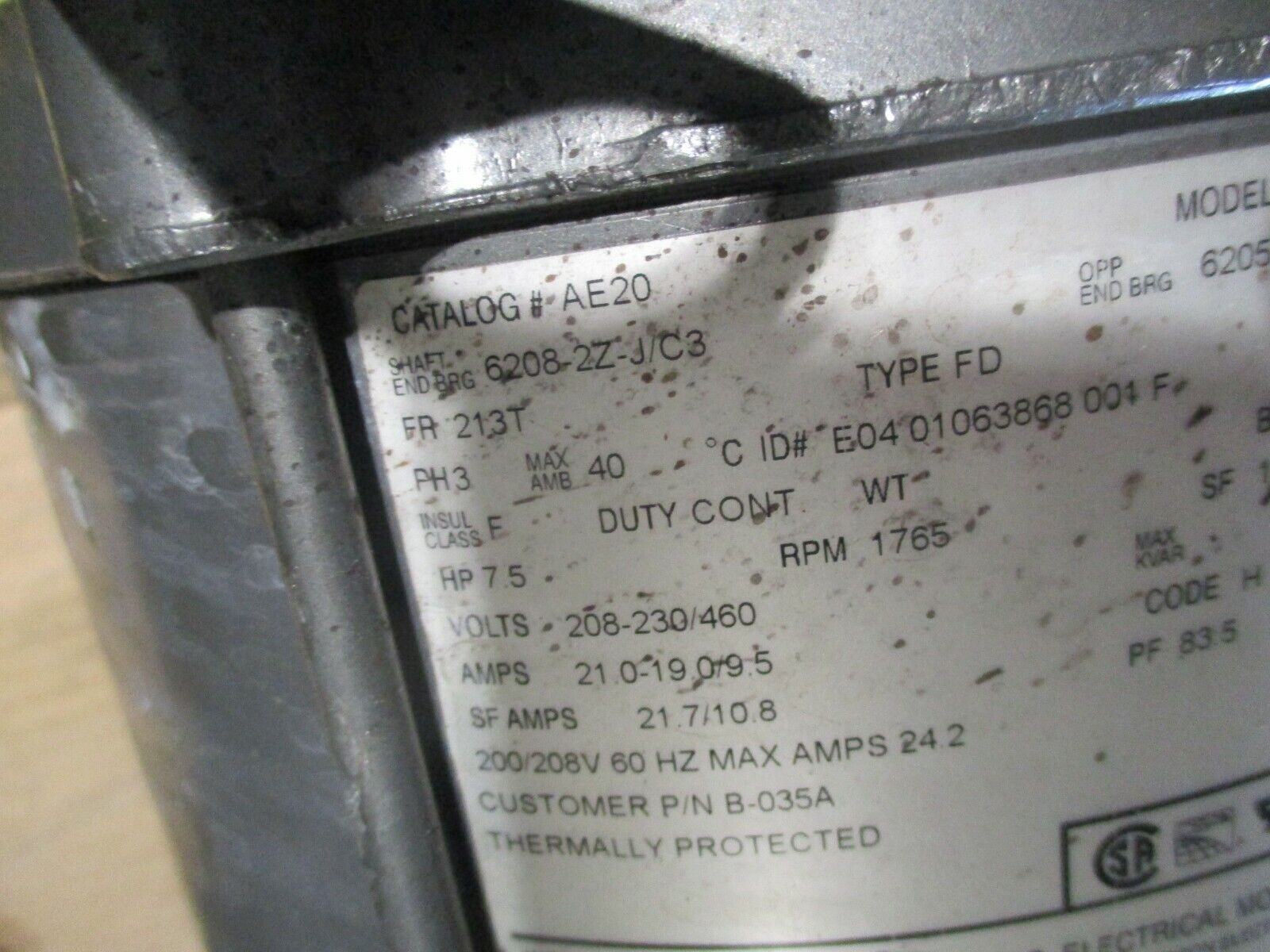 Emerson AE20 AC Motor AE20Y 7.5HP 1800RPM 208-230/460V 3Ph 60Hz DP Enclosure