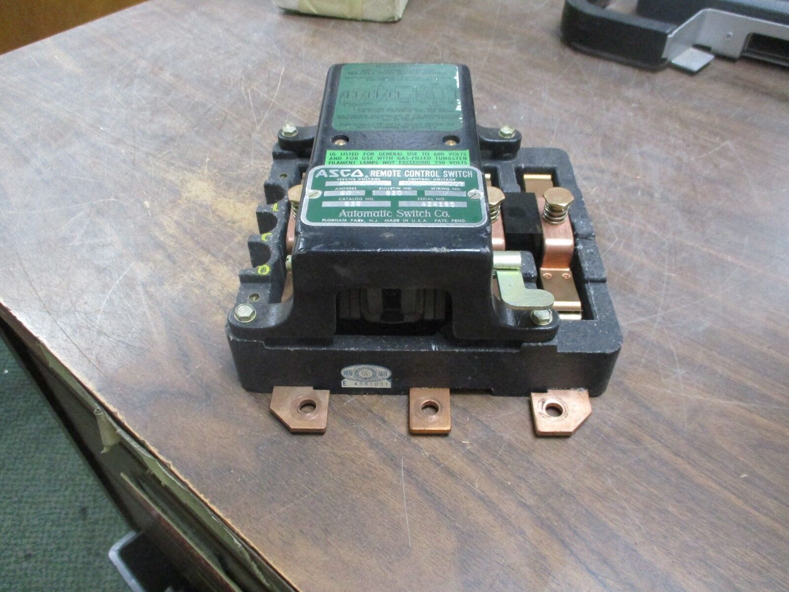 ASCO Remote Control Switch 926 60A 600V 60Hz Control: 208-240V Used
