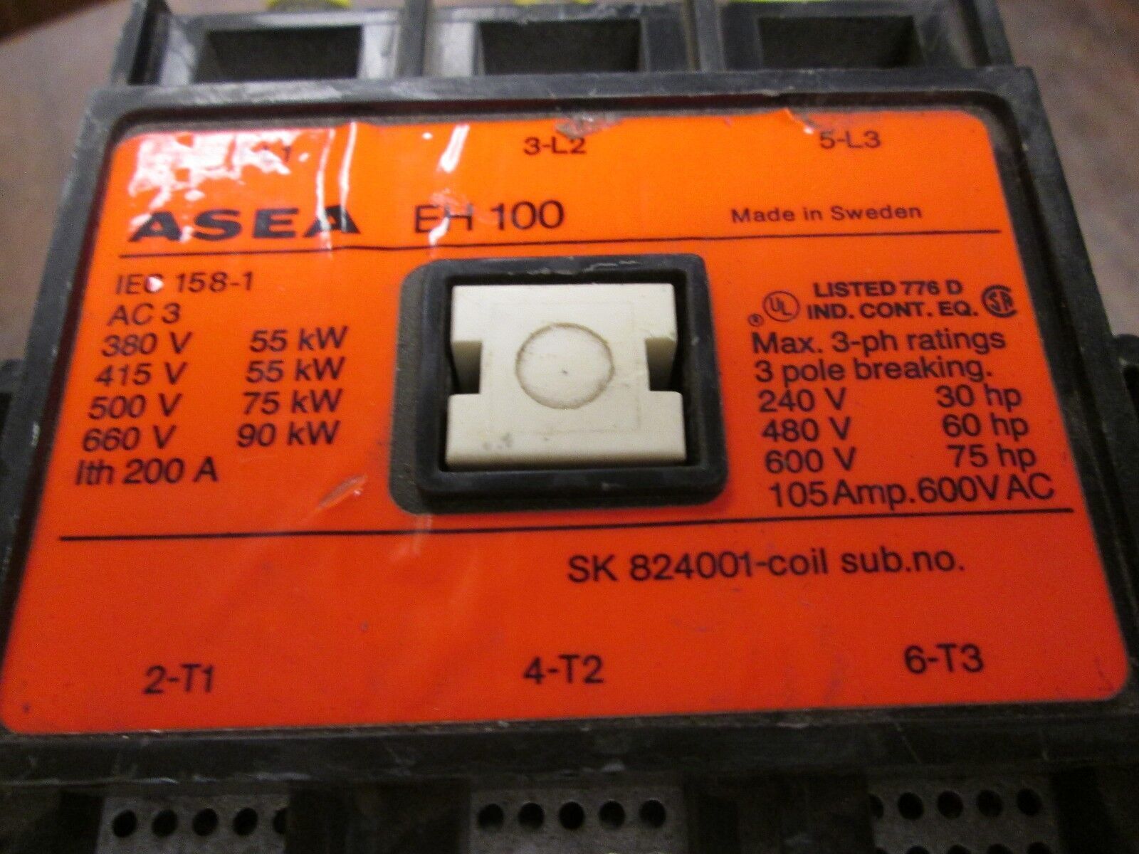 ASEA Size 3 Contactor EH-100 120V Coil 105A 600V Used
