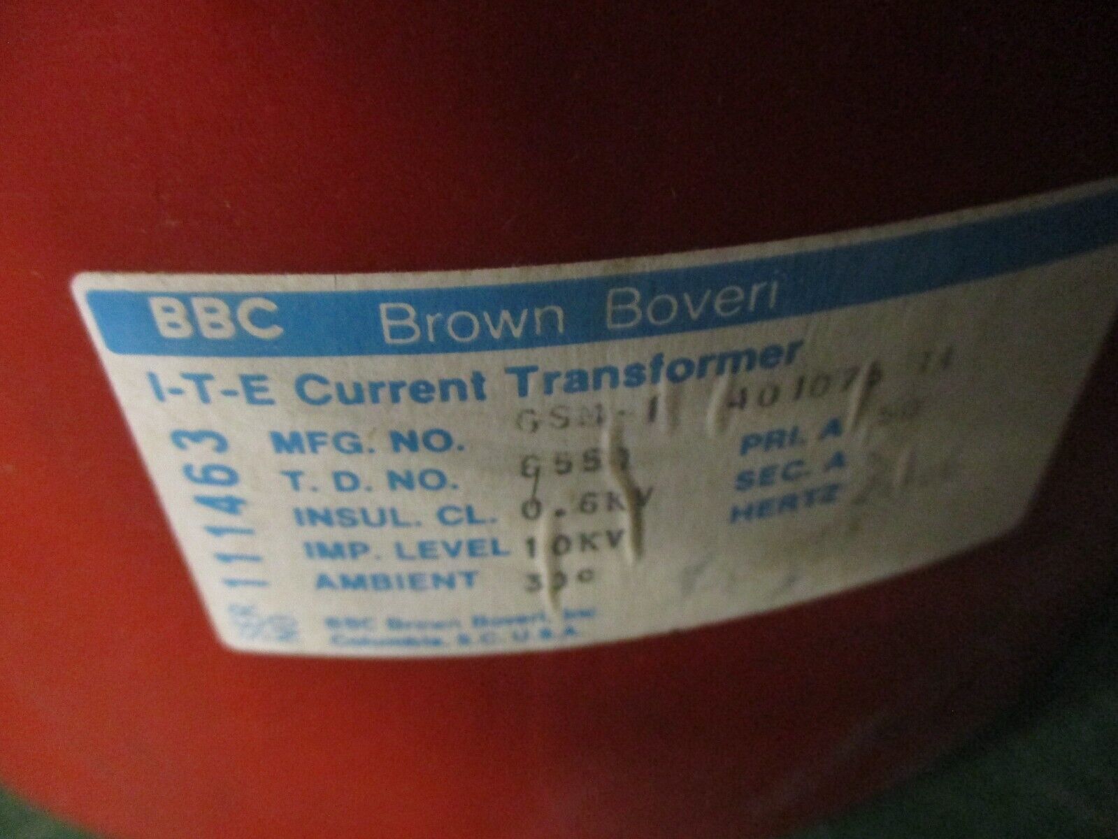 BBC ITE Current Transformer GSM-1 401075-T1 Ratio 50:5A 25-60Hz Used