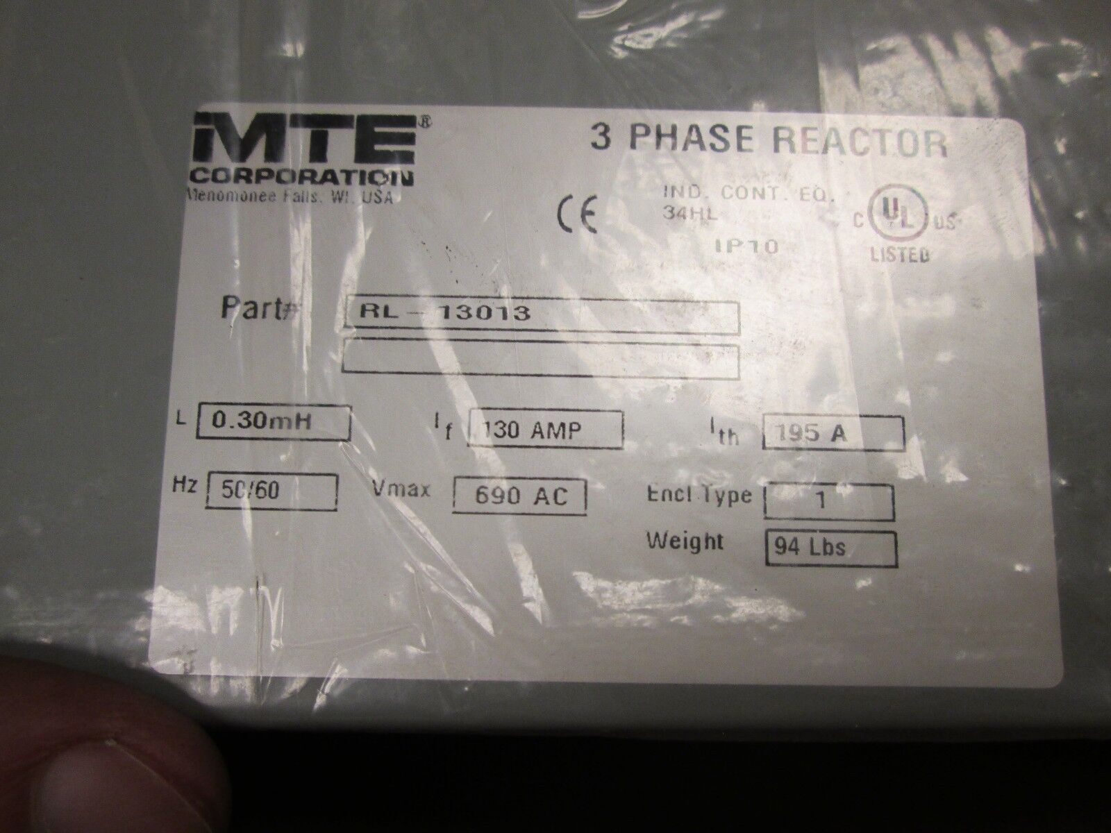 MTE Line Reactor RL-13013 130A 3Ph Nema 1 Enclosure NEW SURPLUS