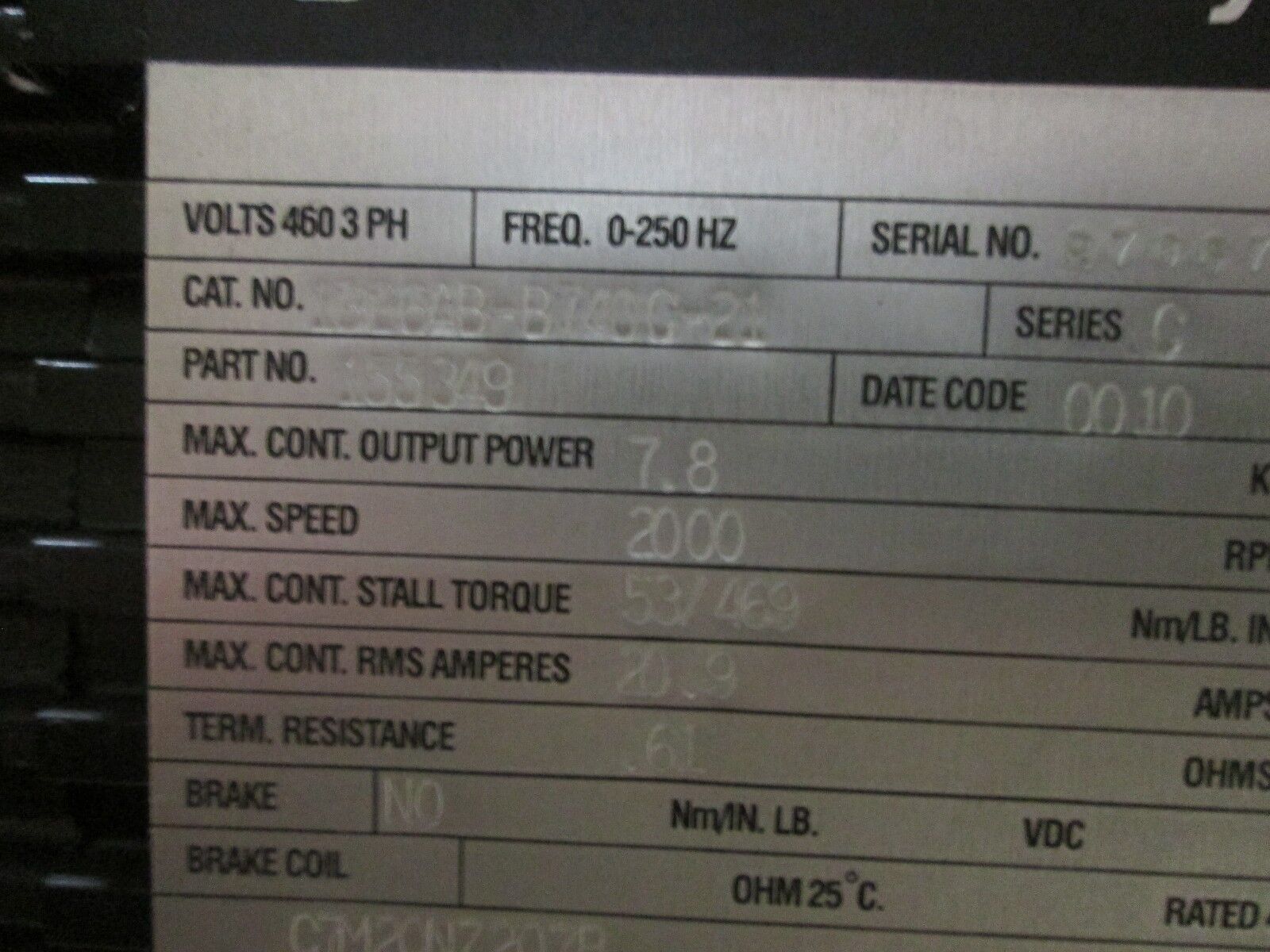 Allen-Bradley/Bayside 1326 AC Servo Motor With Gear 1326AB-B740C-21 7.8KW Used