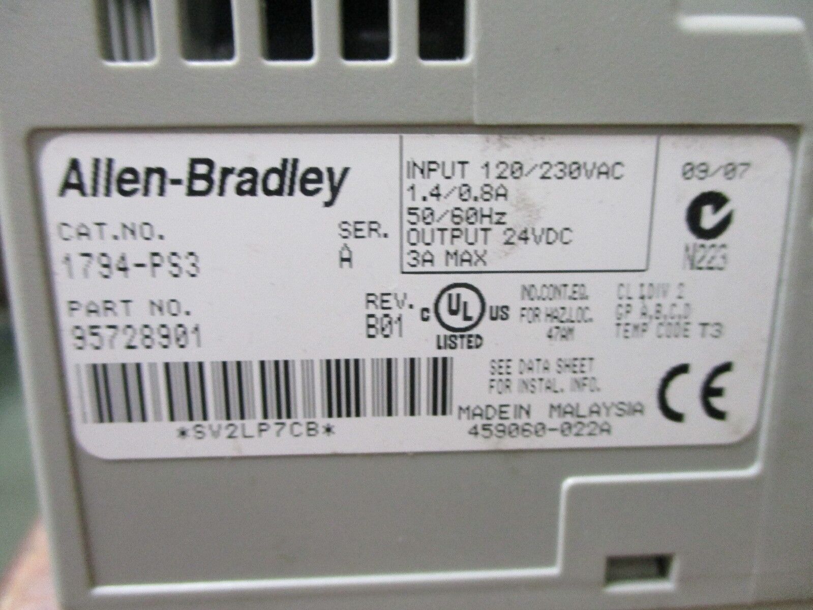 Allen-Bradley Flex I/O Power Supply 1794-PS3 Ser.A Rev. B01 Used