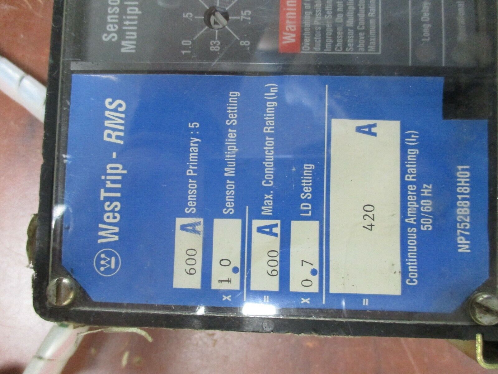 Westinghouse WesTrip Trip Unit NP752B818H01 420A 50/60Hz Used