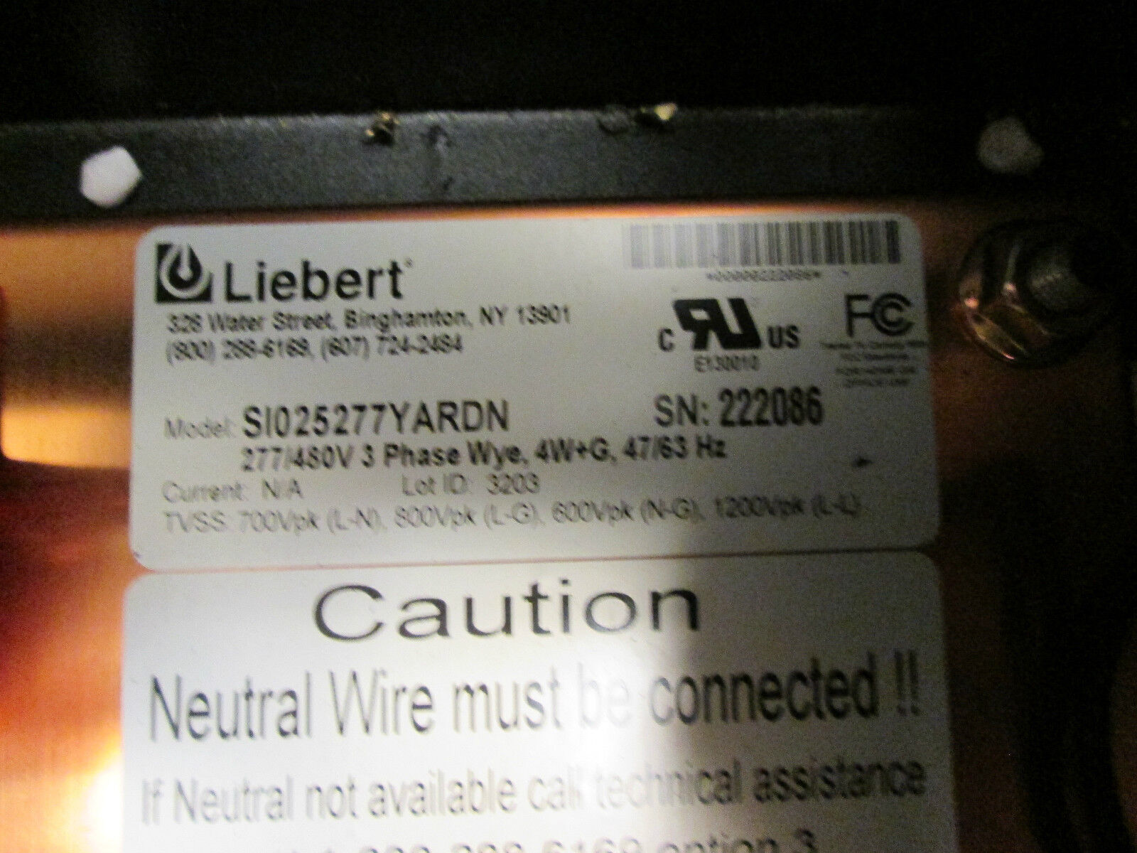 Liebert Interceptor Surge Suppression SI025277YARDE 277/480V 3PH 4W+G Used