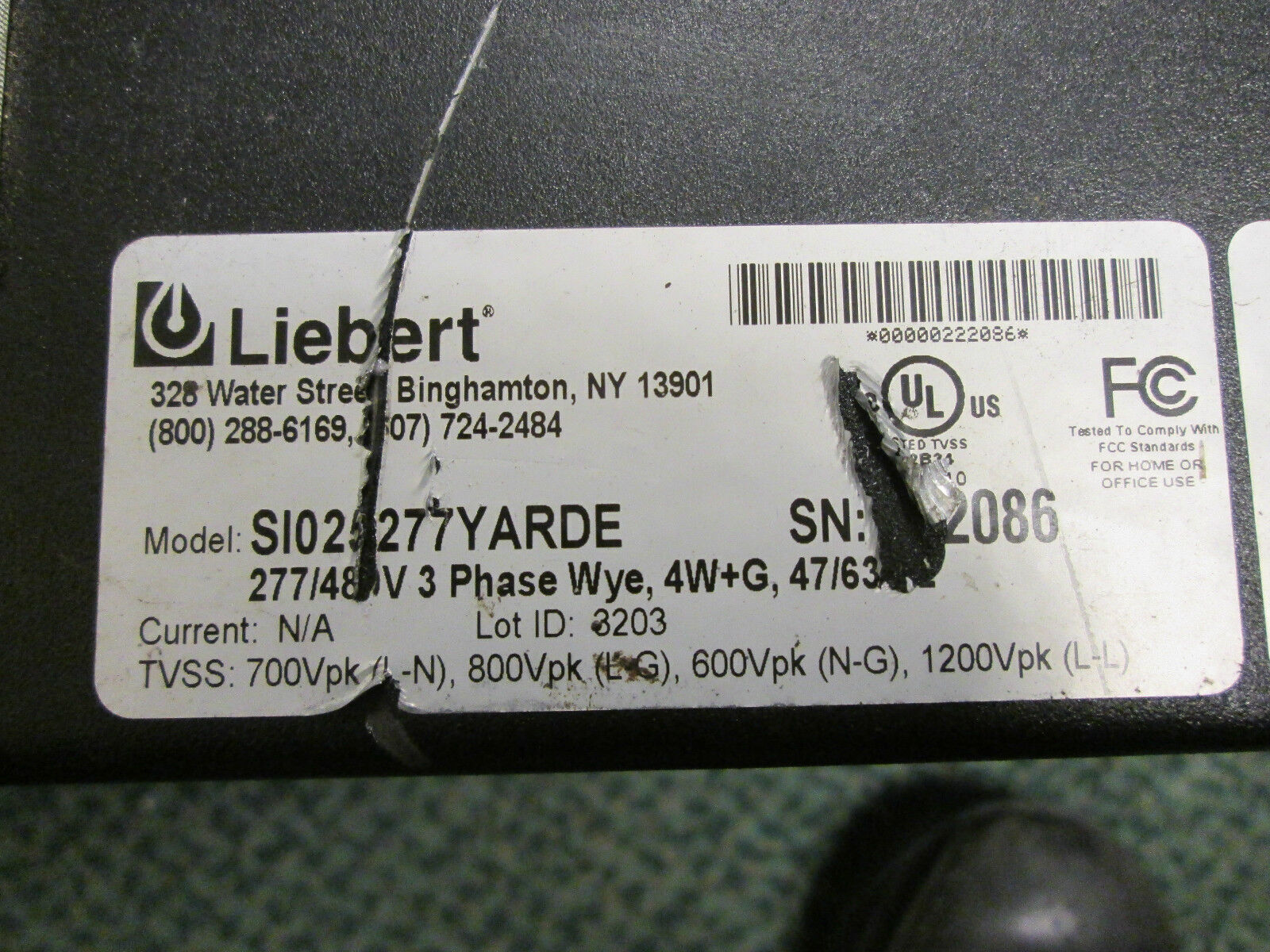 Liebert Interceptor Surge Suppression SI025277YARDE 277/480V 3PH 4W+G Used