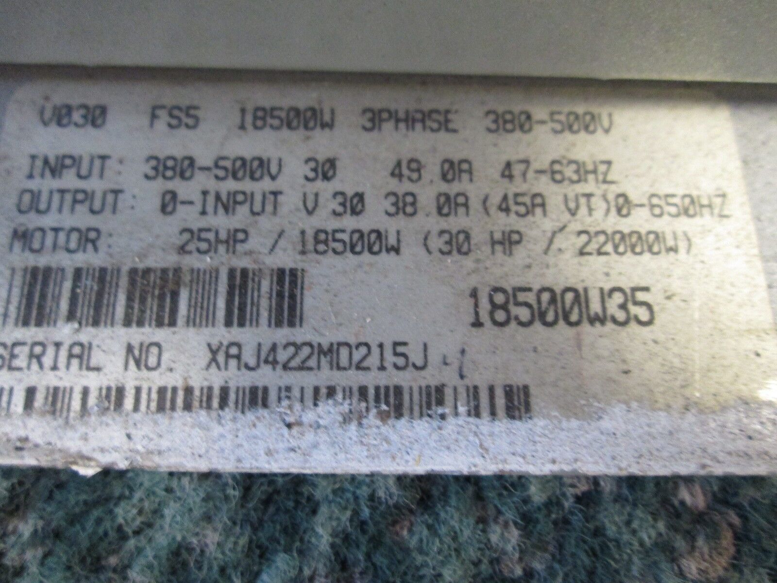 Siemens AC Drive 6SE3123-5DH40 25HP Used