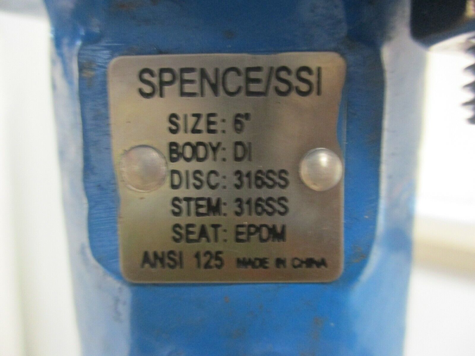 Spence/SSI Butterfly Valve DI150 Size:6" Body:DI Disc:316SS Stem:316SS Seat:EPDM