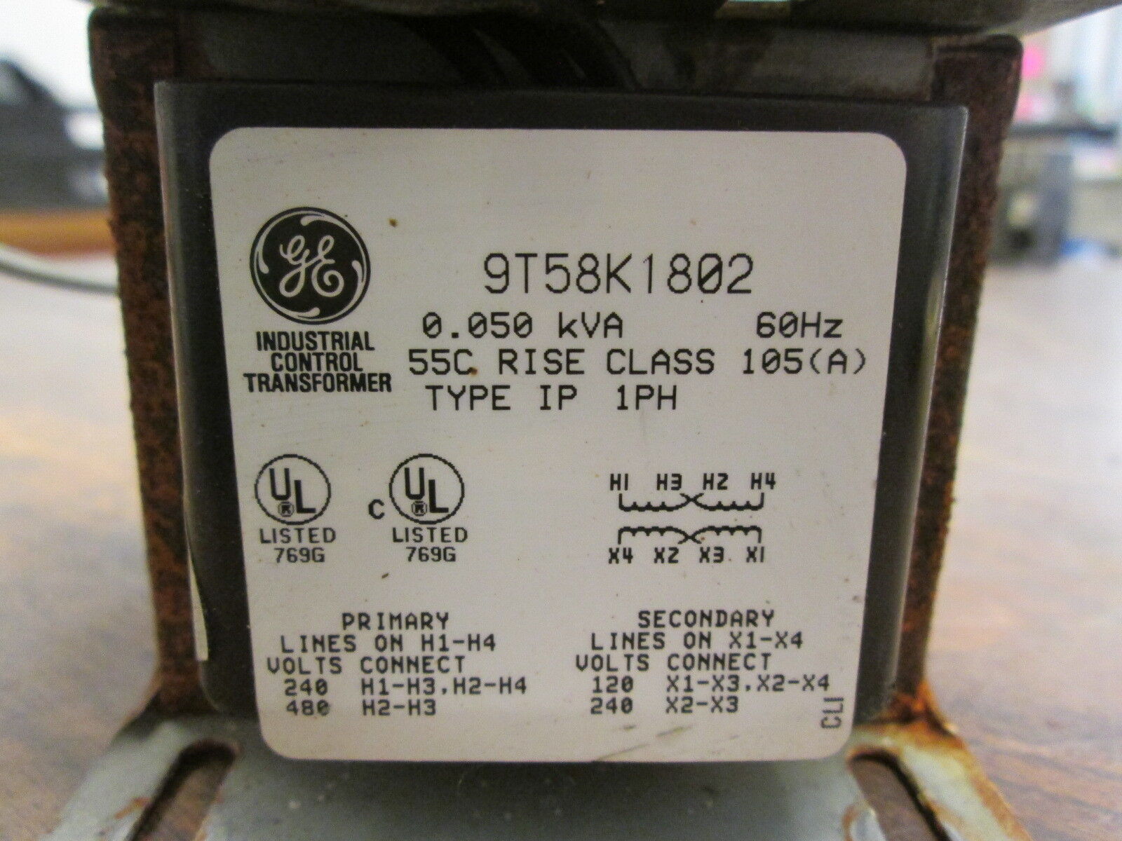 GE Transformer w/ Interface 9T58K1802 0.050KVA Pri:240/480 Sec:120/240V 1Ph Used