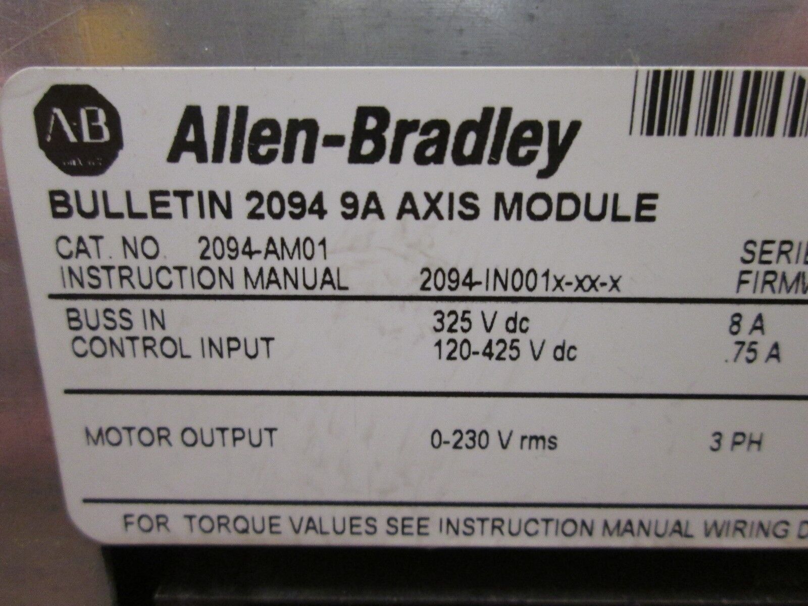 Allen-Bradley Kinetix 6000 Servo Drive 2094-AM01 200/230V System 9A Motor Used