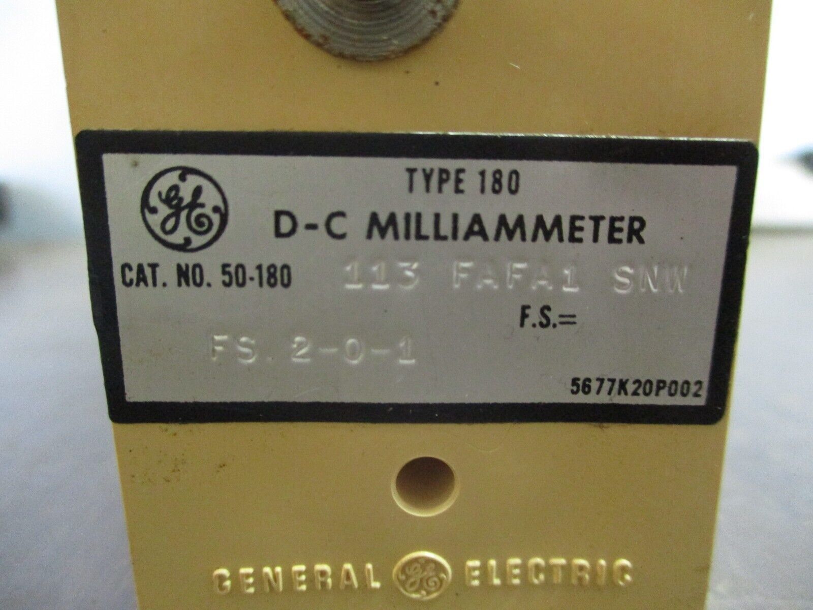 GE Type 180 DC Milliameter 50-180 113 FAFA1 SNW FS=FS.2-0-1 Used