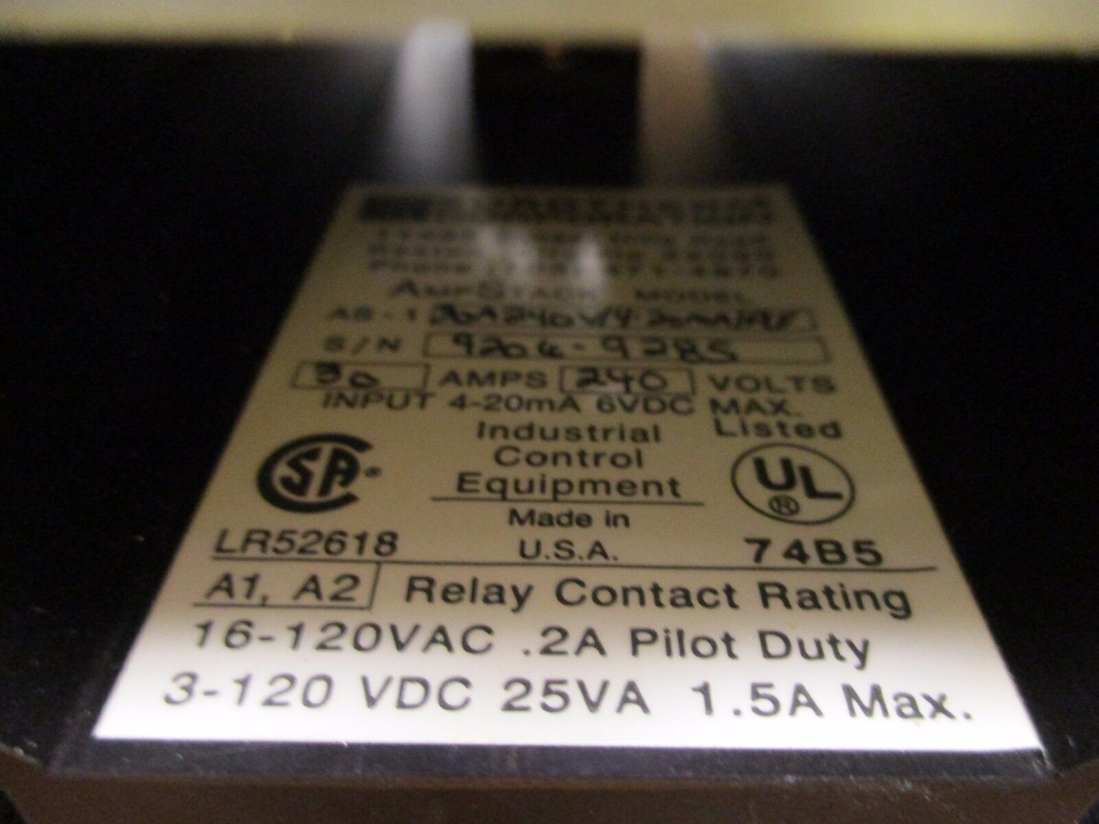 Eurotherm AmpStack Power Controller AS-1 30A240V/4-20mA 30A 240V Used