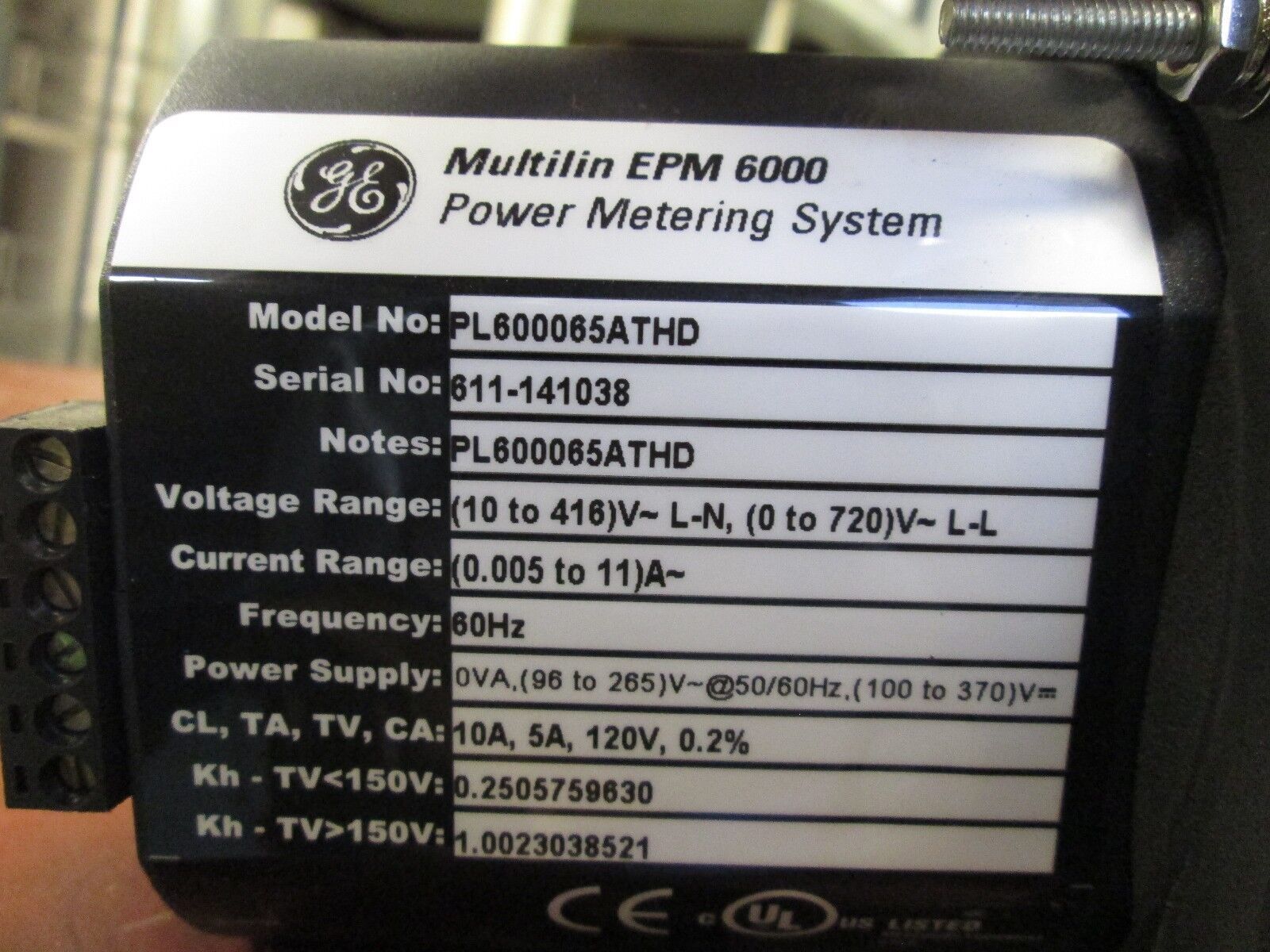GE Multilin EPM 6000 PL600065ATHD Power Metering System Voltage Range: 10-416V