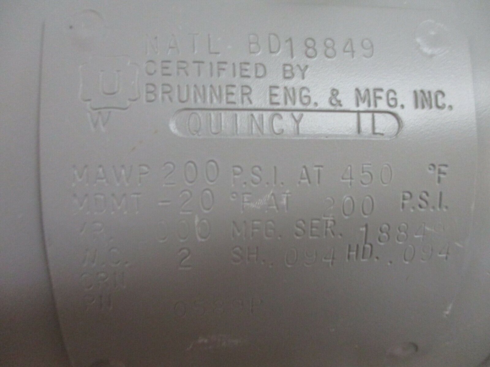 Brunner Air Tank w/ Check Valve 0589P 200PSI, SMC Valve: Part#: NAKM4000 150PSI