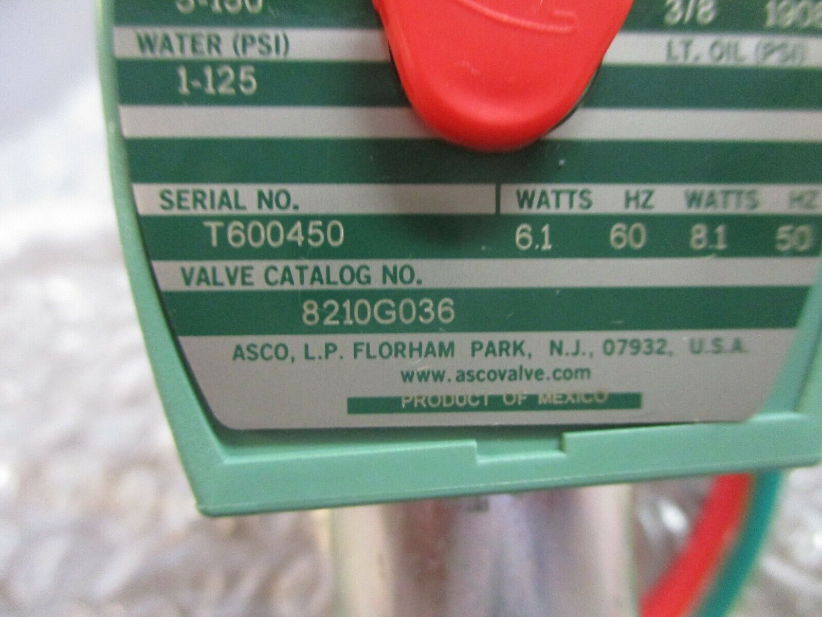 Asco Red Hat Solenoid Valve 8210G036 110/120V 50/60Hz New Surplus