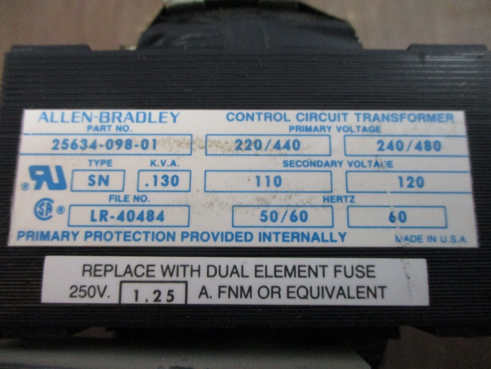 Allen-Bradley Control Circuit Transformer 25634-098-01 0.130KVA Used