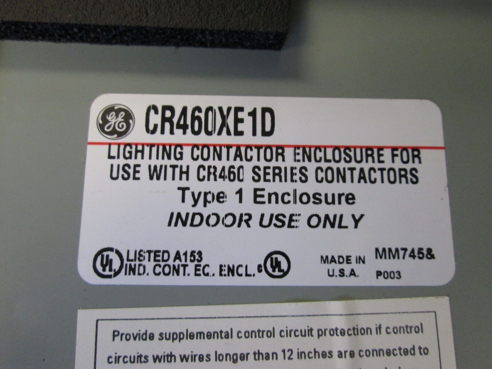 GE Lighting Contactor Enclosure CR460XE1D nema 1 Enclosure New Surplus
