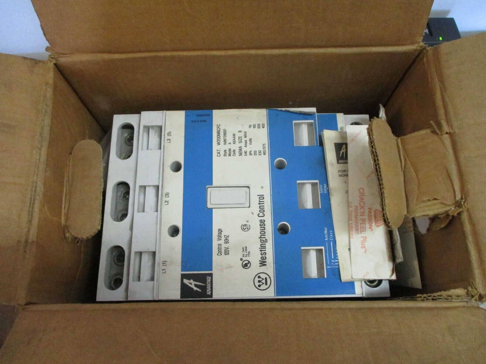 Westinghouse Advantage Size 6 Starter W200M6CFC 120V Coil 150-400HP 200-575V 3Ph