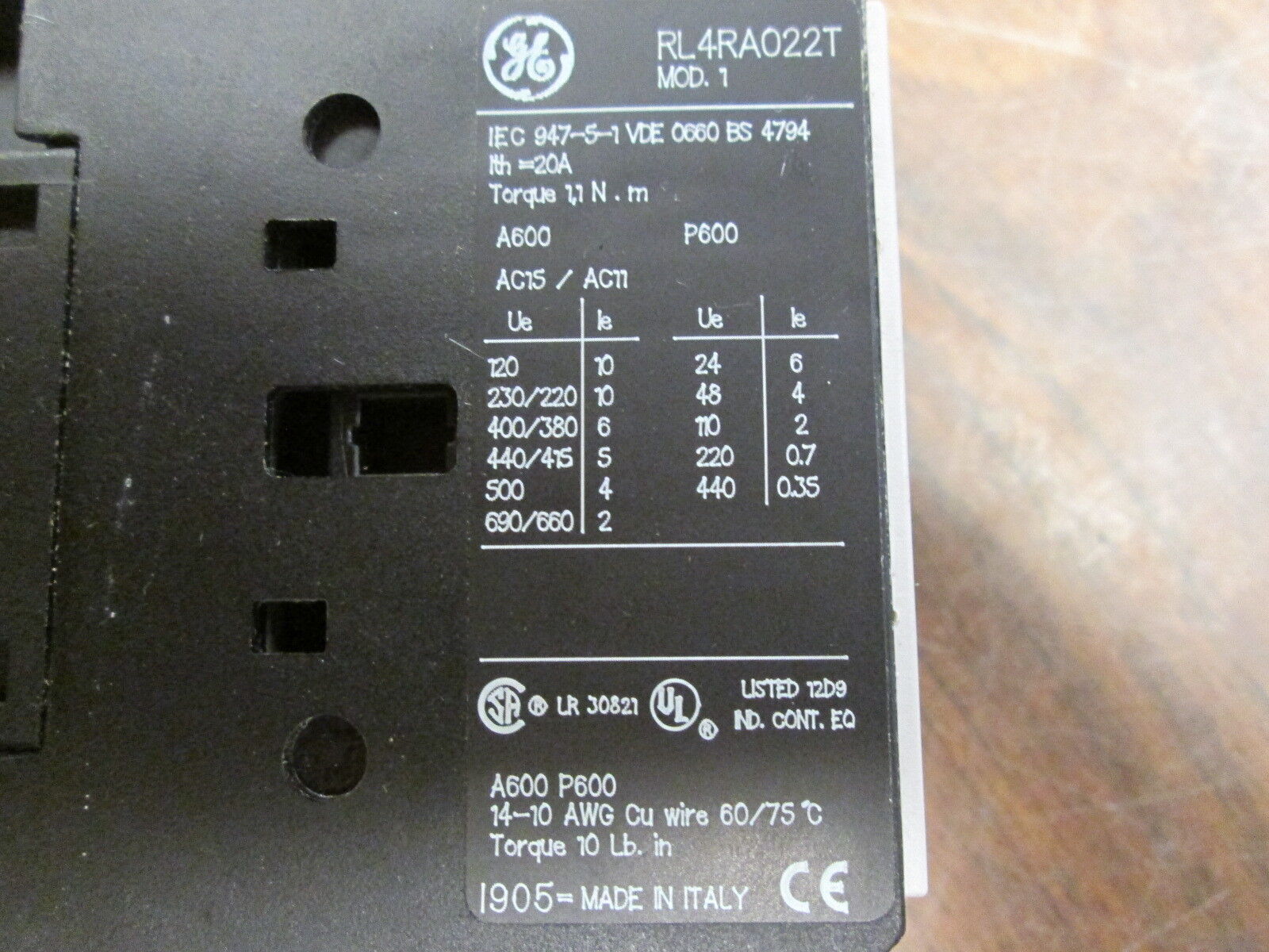 GE Contactor RL4RA022T 240V Coil 20A w/ Surge Suppressor Block Used