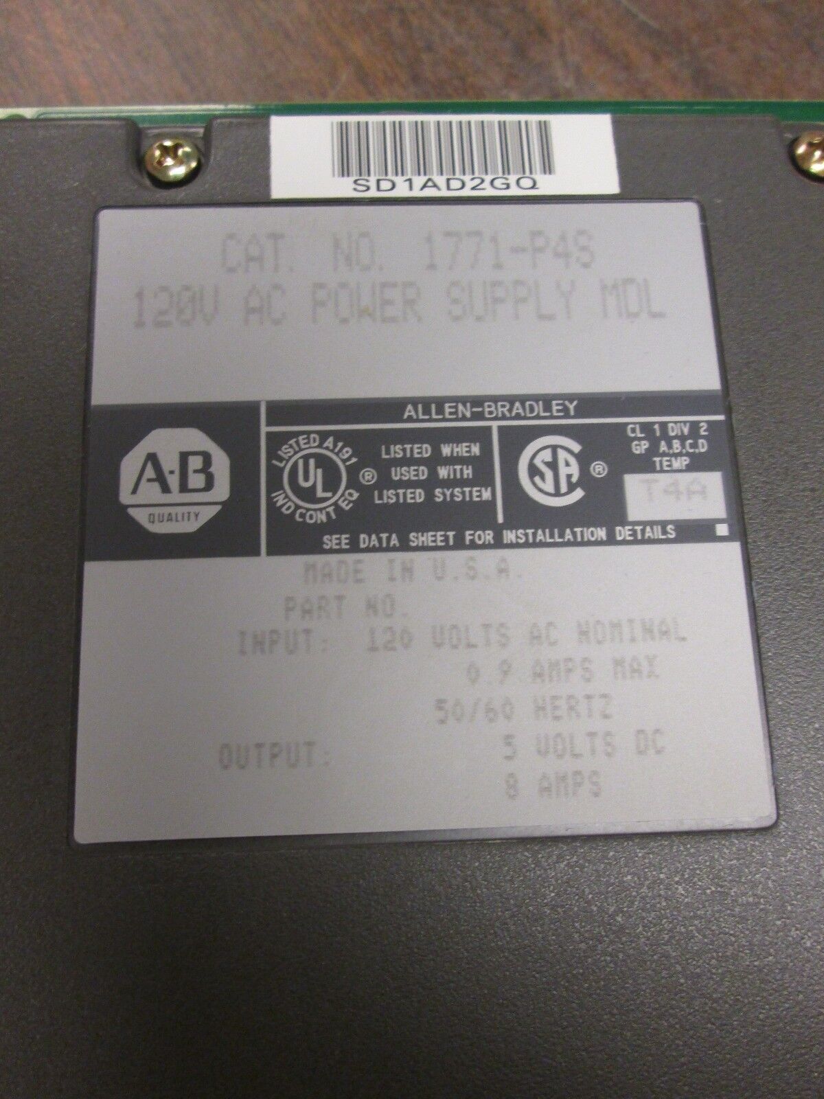 Allen-Bradley Power Supply Module 1771-P4S Used