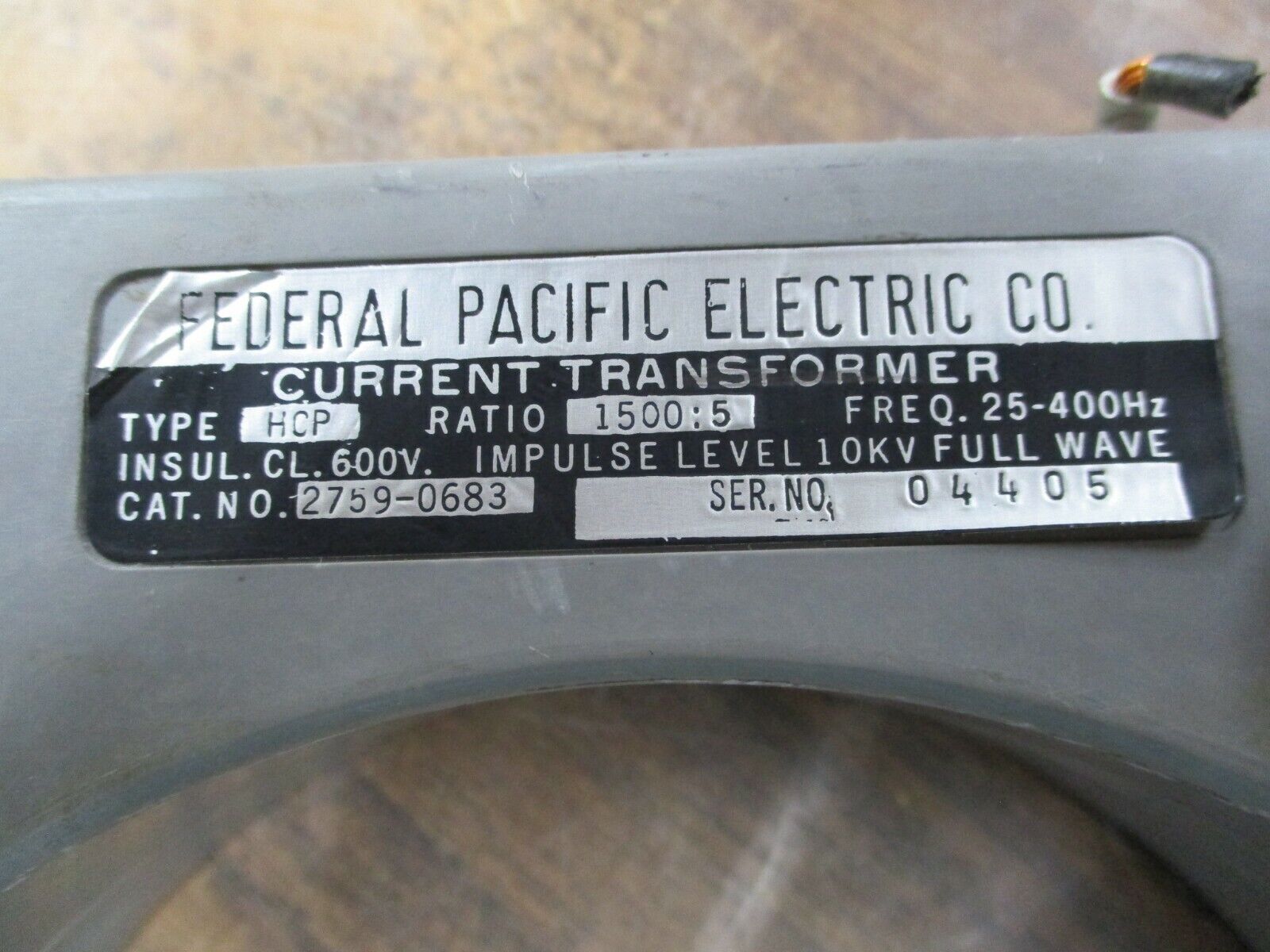 FPE Type HCP Current Transformer 2759-0683 Ratio 1500:5A 600V 25-400Hz Used
